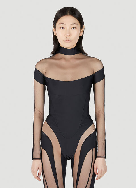 Mugler Cut Out Illusion Bodysuit Blue mug0252037