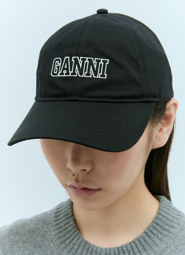 GANNI Logo Embroidery Baseball Cap Black gan0255071