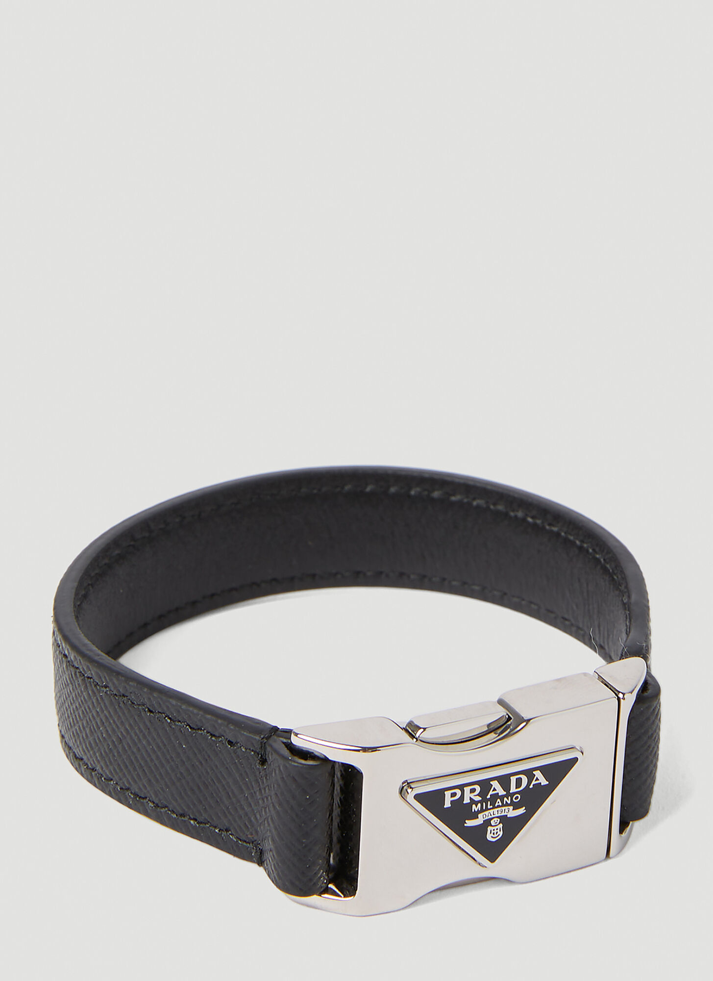 Shop Prada Logo Plaque Bracelet In Black