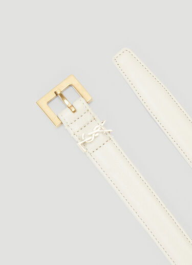 Saint Laurent Monogram Leather Belt Beige sla0243093