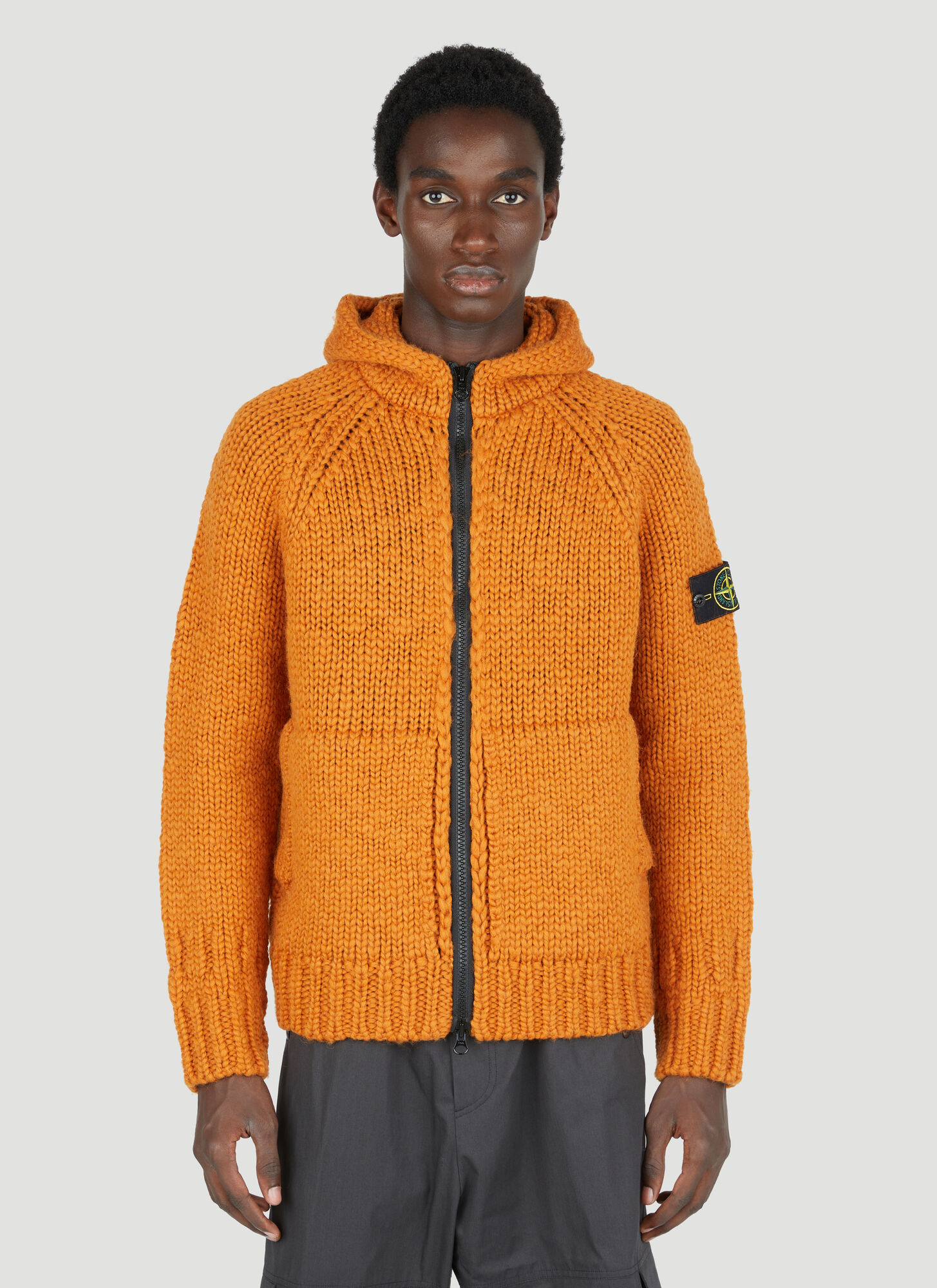 Shop Stone Island Wool Knit Zip Up Sweater In Orange