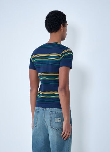 Miu Miu Striped Cotton Jersey T-Shirt Blue miu0164008