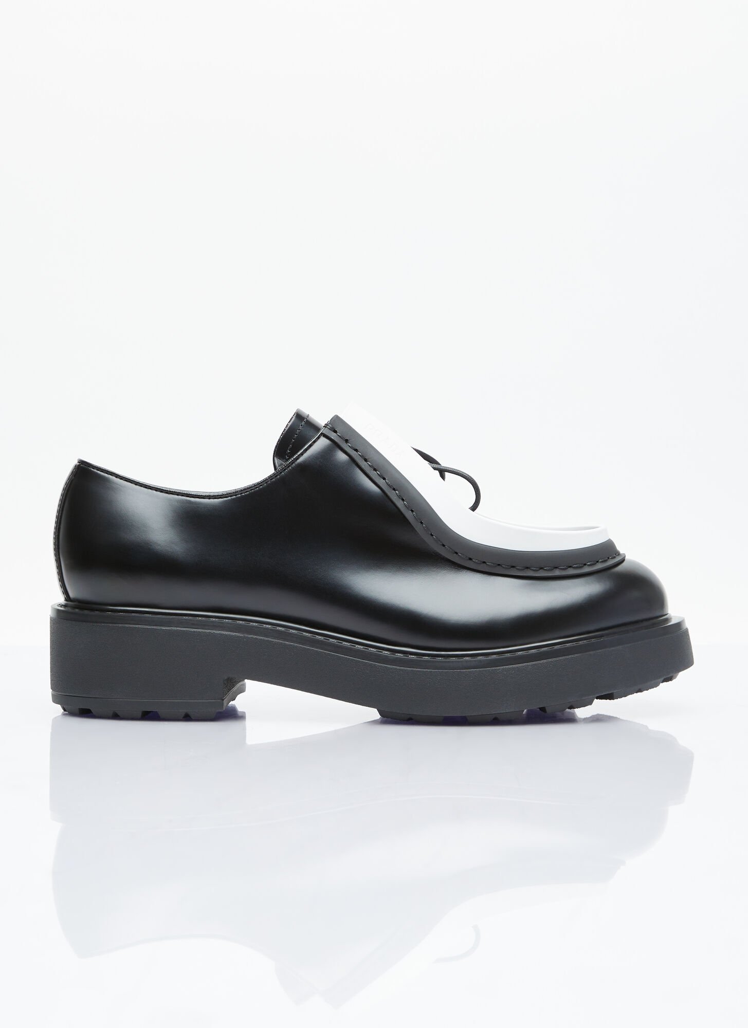 Shop Prada Brushed Leather Lace-up Shoes In Black