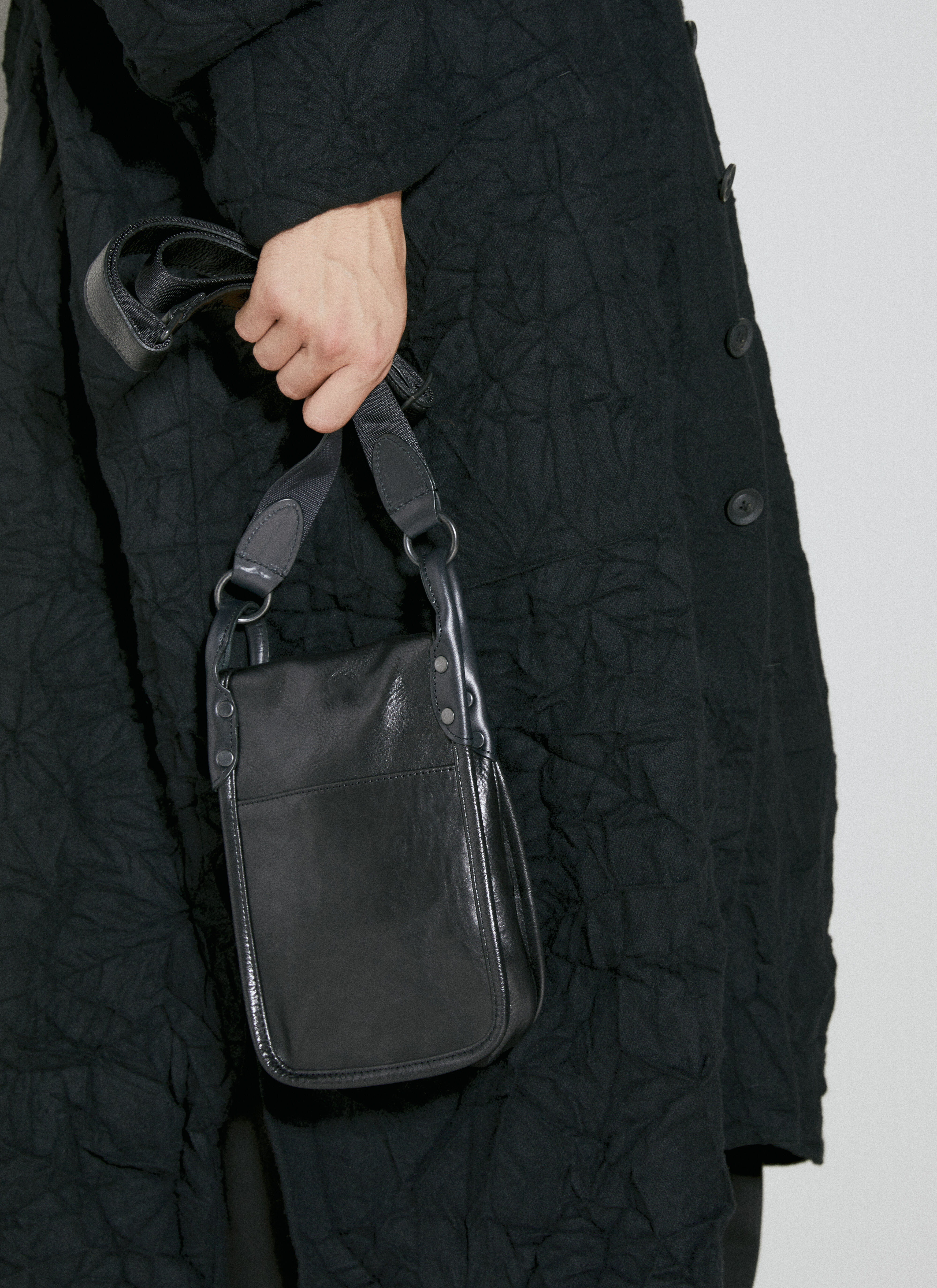Versace Drum Leather Flap Mini Shoulder Bag Black ver0153045