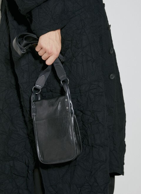 Yohji Yamamoto Drum Leather Flap Mini Shoulder Bag Black yoy0154012