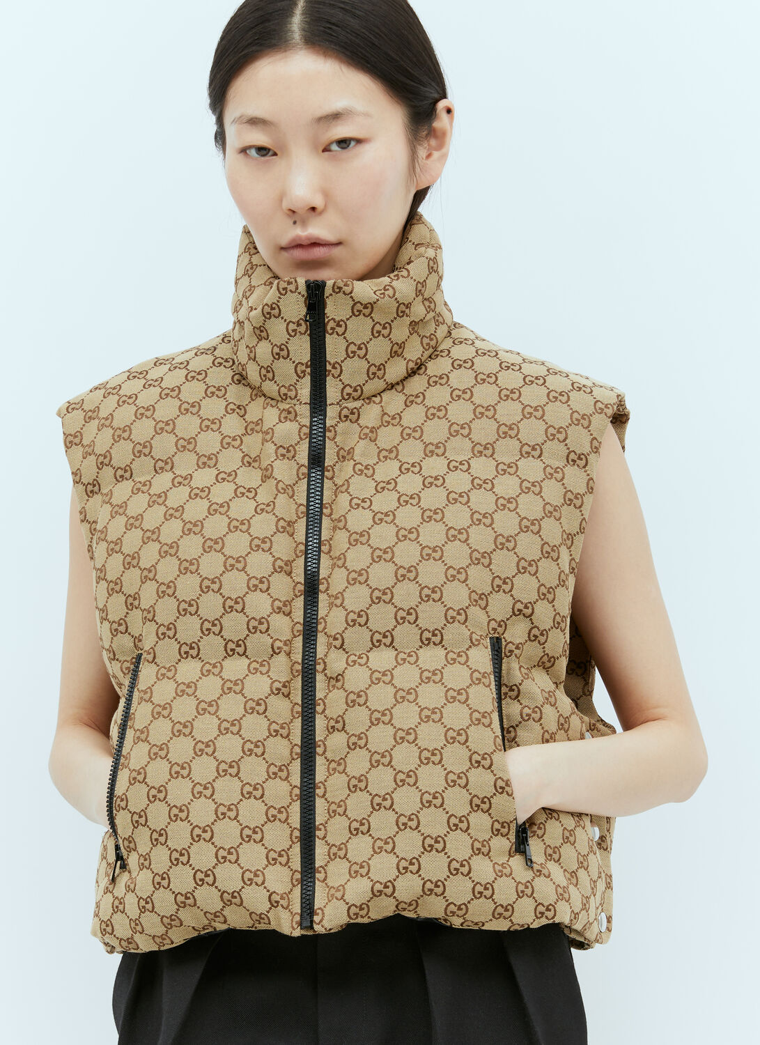 Shop Gucci Gg Canvas Padded Gilet In Beige