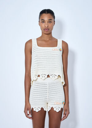Chloé Sleeveless Cropped Top in Crochet Knit Cream chl0265003