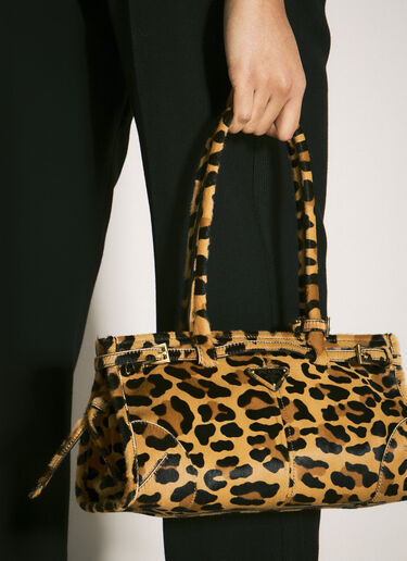 Prada Leopard Print Medium Leather Handbag Beige pra0259007