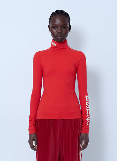 LN-CC® - Lacoste: Runway High Neck Printed Stretch T-shirt - Red Lacoste Runway High Neck Printed Stretch T-shirt Red lac0266002