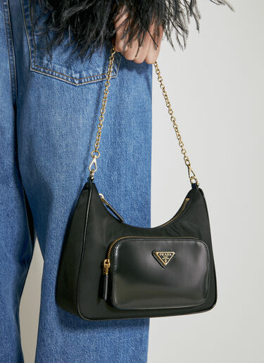 Prada 再生尼龙徽标铭牌单肩包  黑色 pra0255017