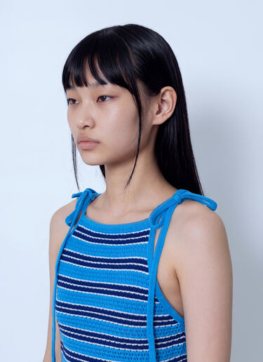 LN-CC® - GANNI: Cotton Pointelle Stripe Top - Blue GANNI Cotton Pointelle Stripe Top Blue gan0265041