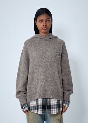 Acne Studios Embroidered Knit Hooded Sweater Beige acn0262007