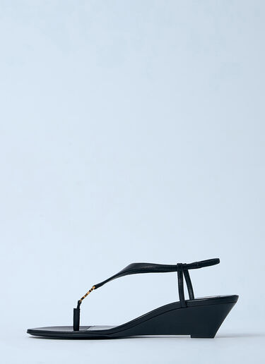 Logo Motif Wedge Sandals Saint Laurent Logo Motif Wedge Sandals Black sla0260033