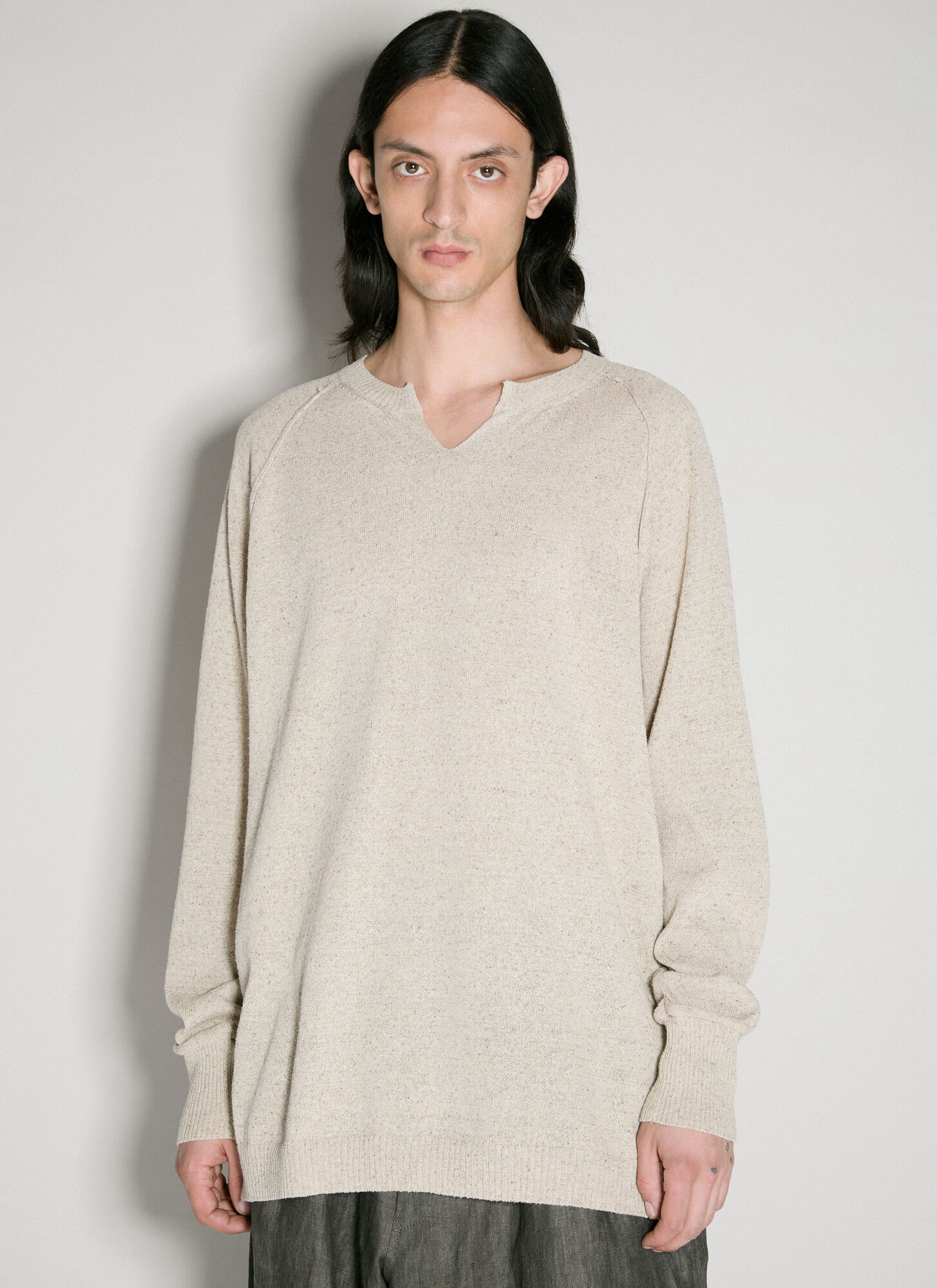Shop Yohji Yamamoto Split Collar Sweater In Beige