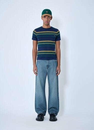 Miu Miu Striped Cotton Jersey T-Shirt Blue miu0164008