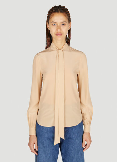 Saint Laurent Pussybow Blouse Beige sla0251050