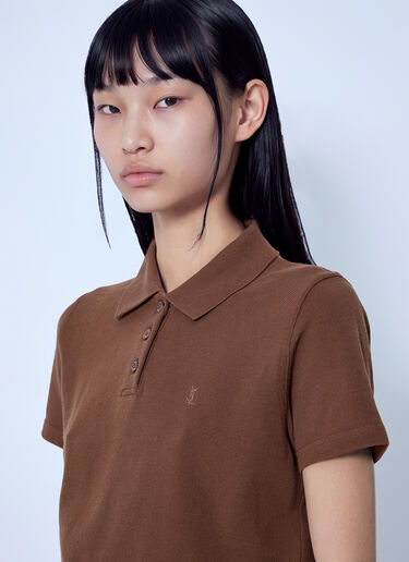 LN-CC® - Saint Laurent: Cassandre Cropped Polo Shirt - Brown Saint Laurent Cassandre Cropped Polo Shirt Brown sla0265007
