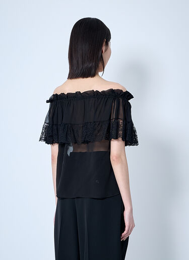 Saint Laurent 真丝绉布平纹细布蕾丝衬衫  黑色 sla0259021