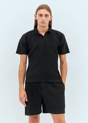 Homme Plissé Issey Miyake Pleated Polo Top Black hmp0158004