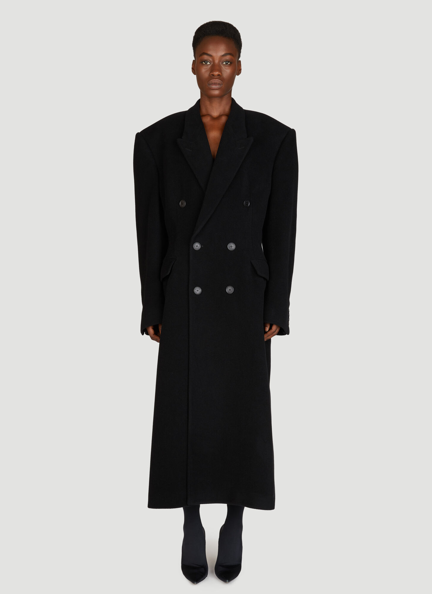 Shop Balenciaga Cinched Coat In Black