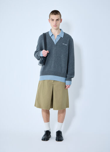 Miu Miu Logo Motif Knit Polo Sweater Blue miu0360007