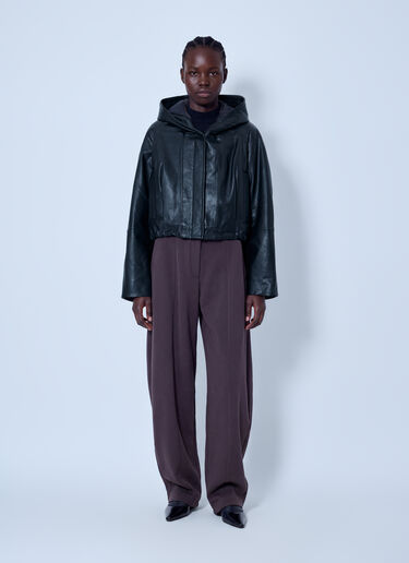 LN-CC® - Sportmax: Hooded Leather Jacket - Black Sportmax Hooded Leather Jacket Black spx0266002