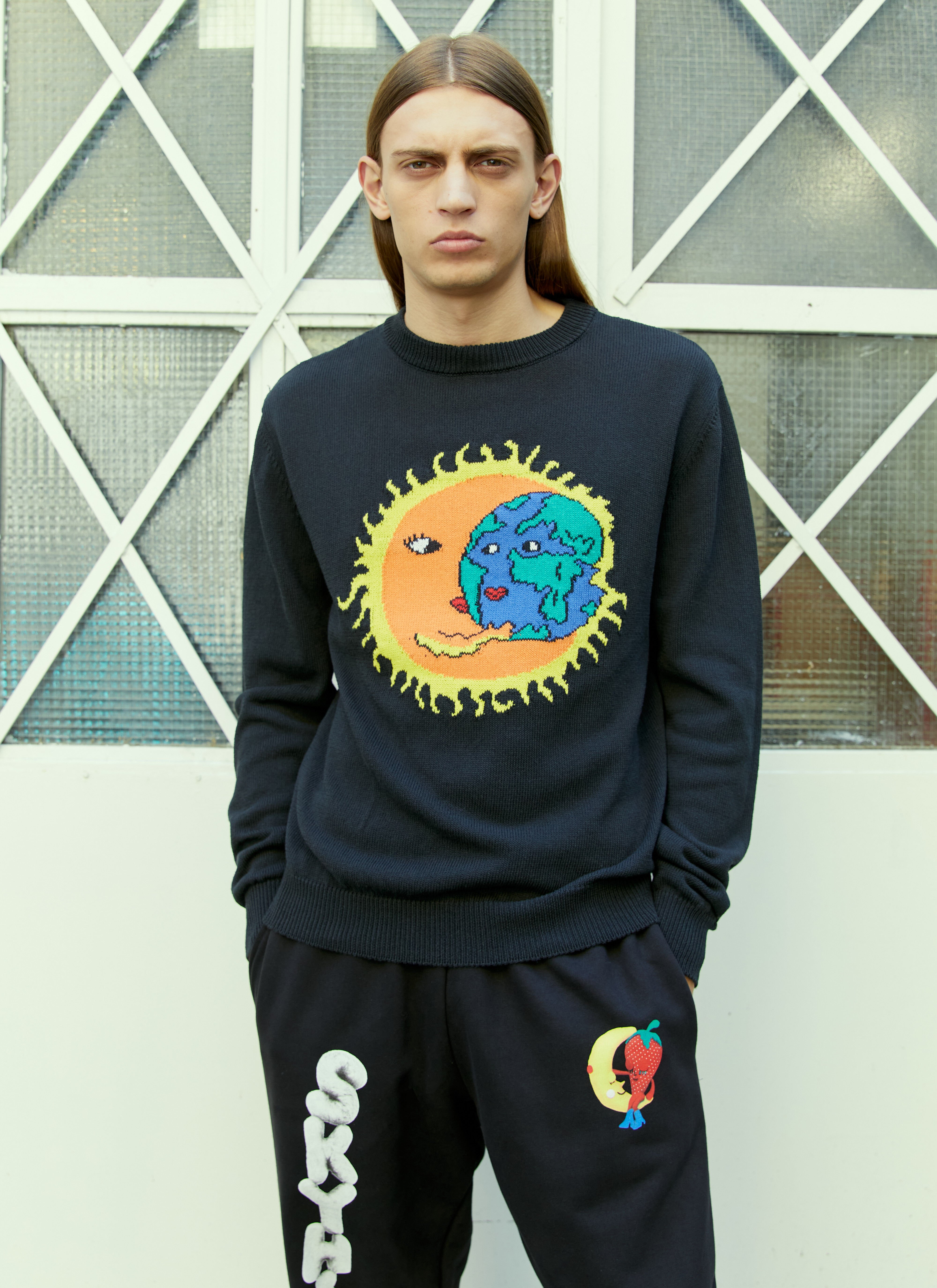 Our Legacy Logo Embroidery Knit Sweater Navy our0153002