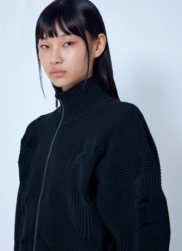 LN-CC® - Issey Miyake: Kone Kone Ribbed Knitted Jacket - Black Issey Miyake Kone Kone Ribbed Knitted Jacket Black ism0265013