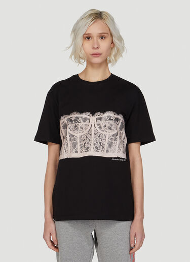 Alexander McQueen Lace Corset Print T-Shirt Black amq0247014
