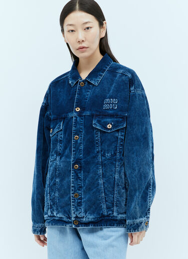 Miu Miu Washed Velvet Blouson Jacket Blue miu0255011