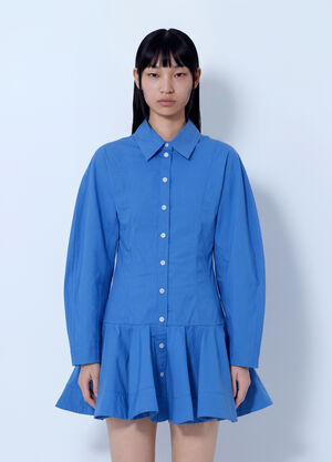 GANNI Stretch Cotton Mini Shirt Dress Blue gan0265001