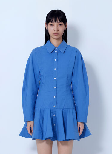 LN-CC® - GANNI: Stretch Cotton Mini Shirt Dress - Blue GANNI Stretch Cotton Mini Shirt Dress Blue gan0265001