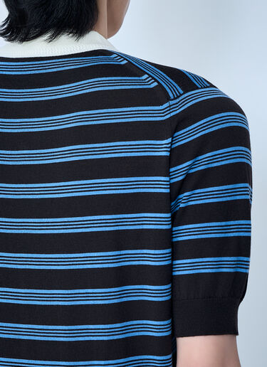 Wales Bonner Striped Knit Polo Shirt Blue wbn0164006