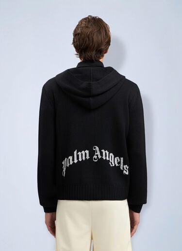 Palm Angels Curved Logo Knit Hoodie Black pma0164272