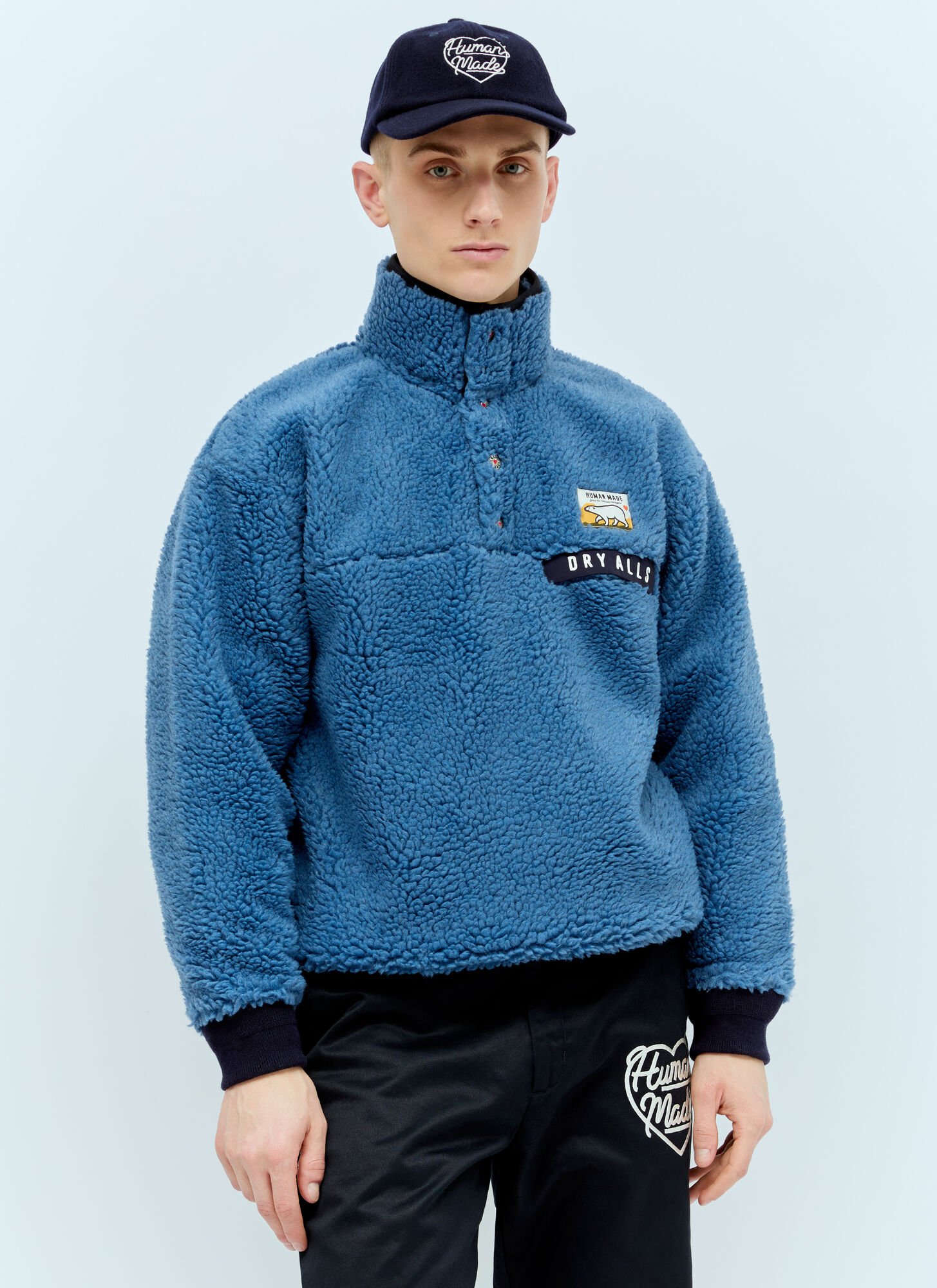 Shop Human Made Boa Fleece Half-button Jacket In Blue