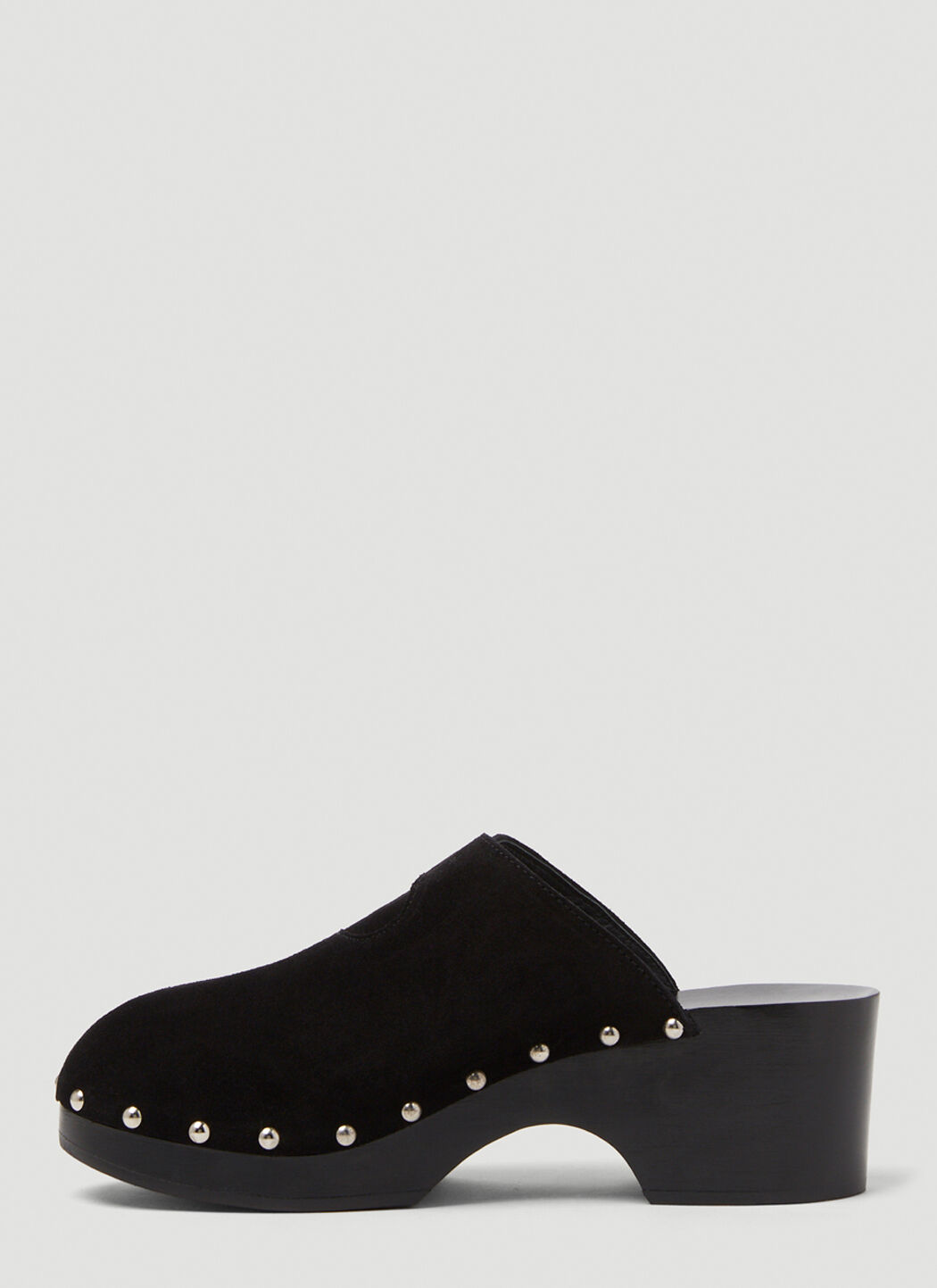 Black suede shop clogs