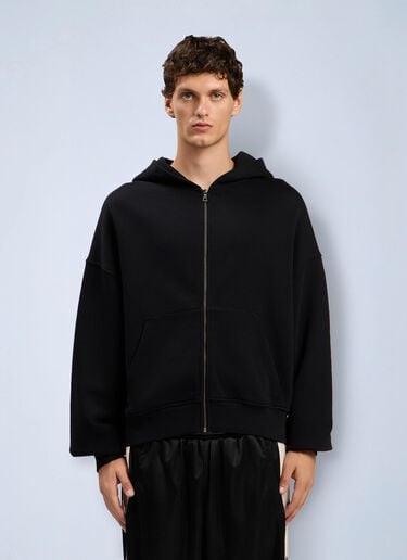 LN-CC® - Palm Angels: Back Curved Logo Zip Hoodie - Black Palm Angels Back Curved Logo Zip Hoodie Black pma0164043