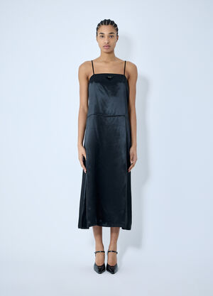 Prada Satin Logo Patch Midi Dress Brown pra0260066