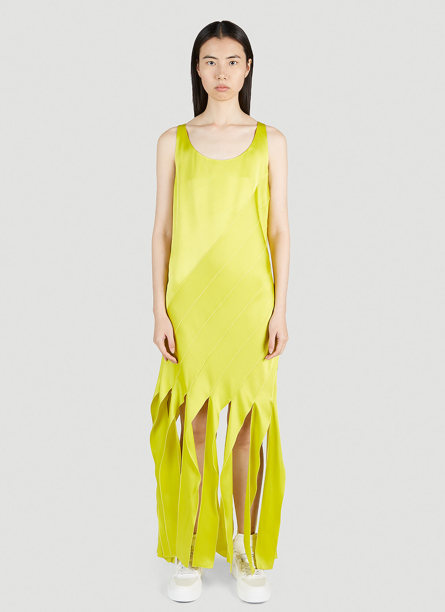 Shop Stella Mccartney Shredded Hem Maxi Dress In Yellow