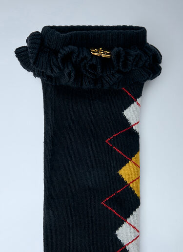 LN-CC® - GANNI: Argyle Ruffle Cuff Socks - Black GANNI Argyle Ruffle Cuff Socks Black gan0265046