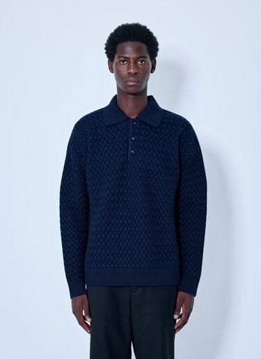 LN-CC® - Bottega Veneta: Lightweight Wool Intrecciato Sweater - Blue Bottega Veneta Lightweight Wool Intrecciato Sweater Blue bov0165015