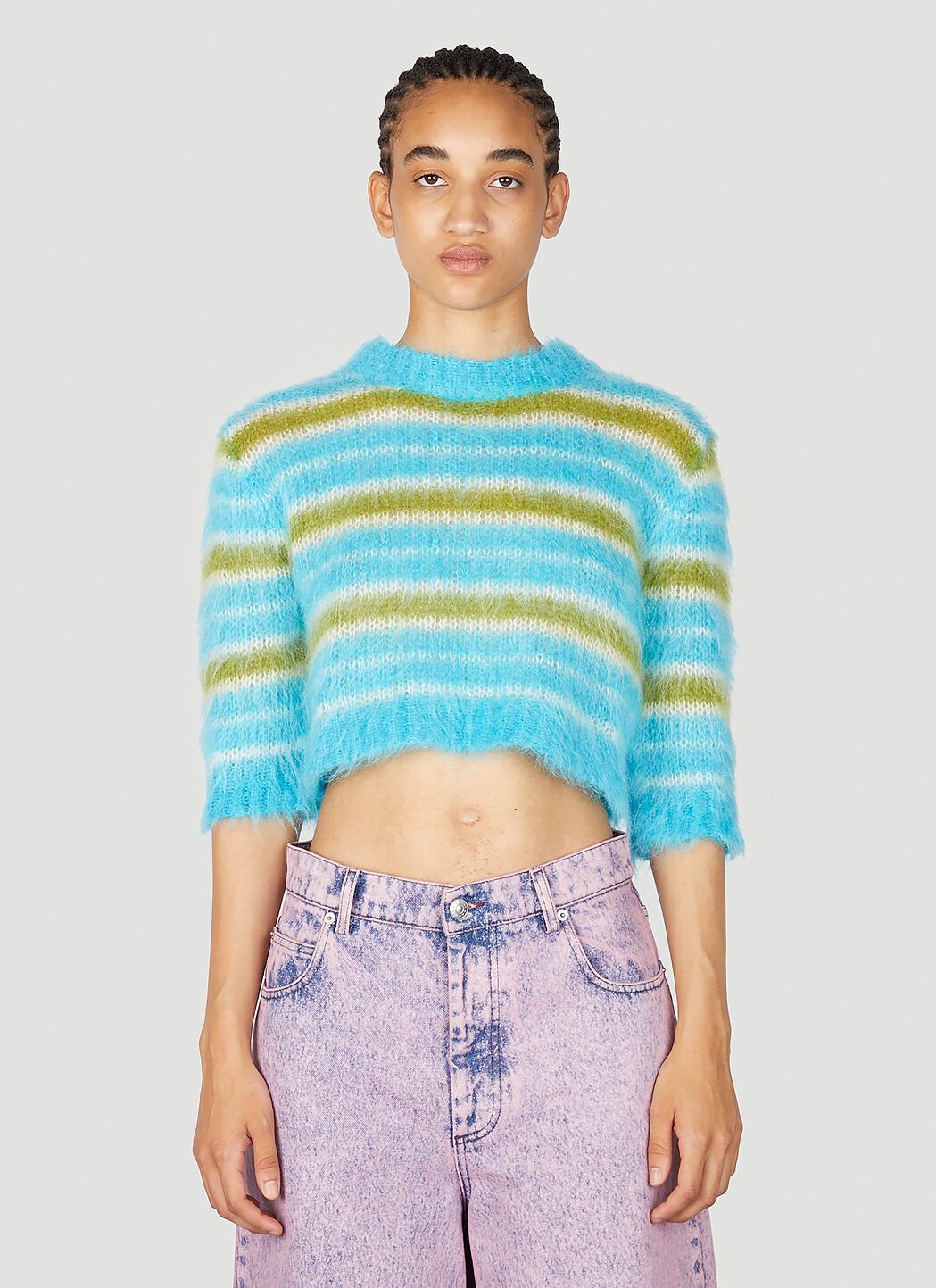 Marni Striped Mohair Crop Sweater Pink mni0255017