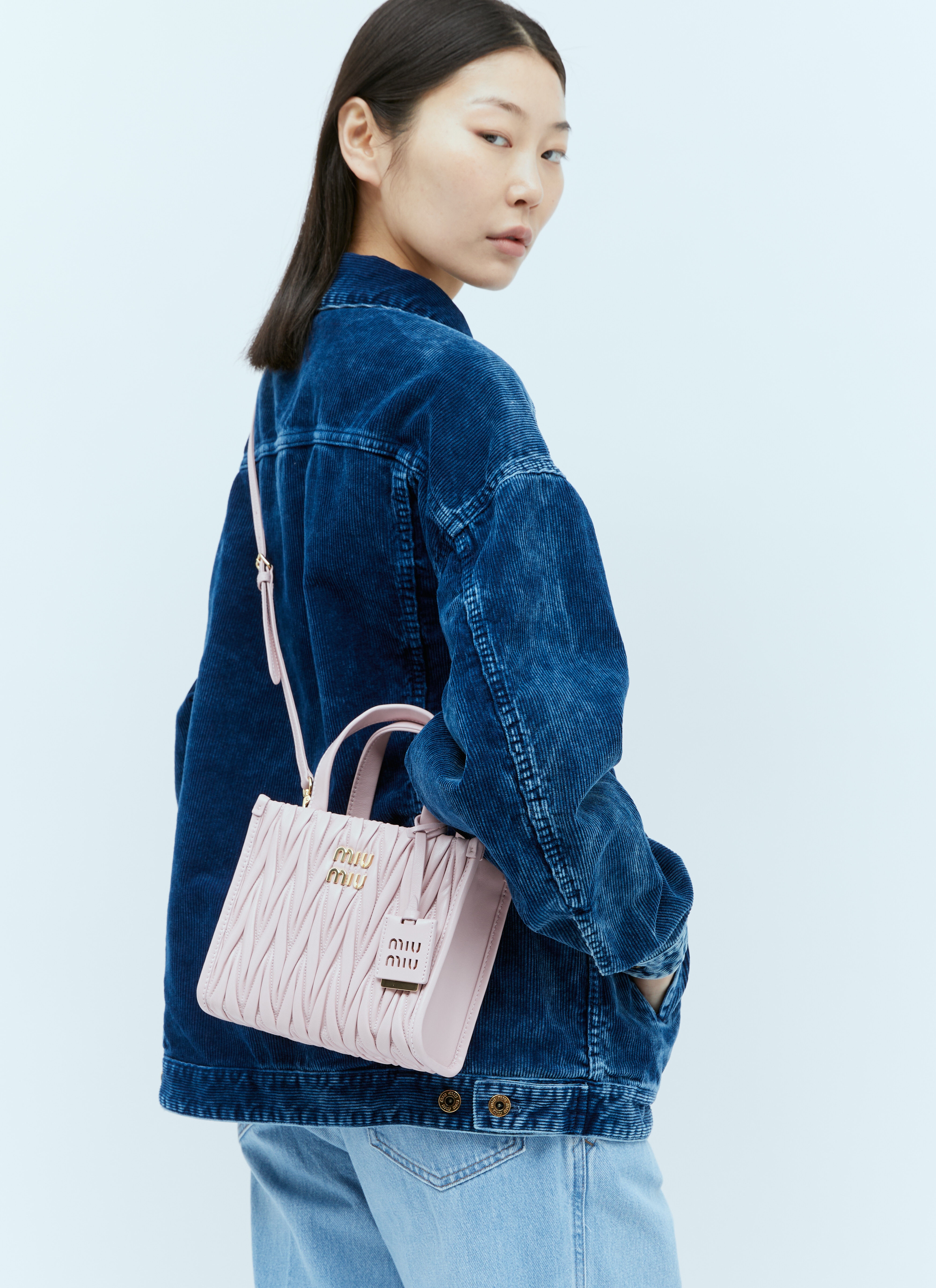 Miu miu leather best sale shoulder tote bag