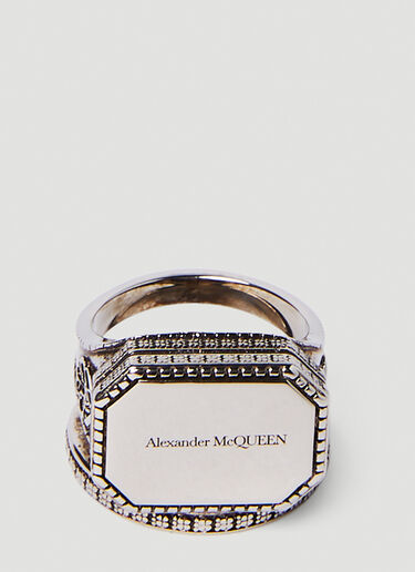 Engraved Signet Ring Alexander McQueen Engraved Signet Ring Silver amq0150052