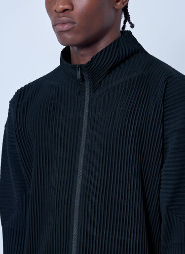 LN-CC® - Homme Plissé Issey Miyake: Pleated High Neck Cardigan - Black Homme Plissé Issey Miyake Pleated High Neck Cardigan Black hmp0166002