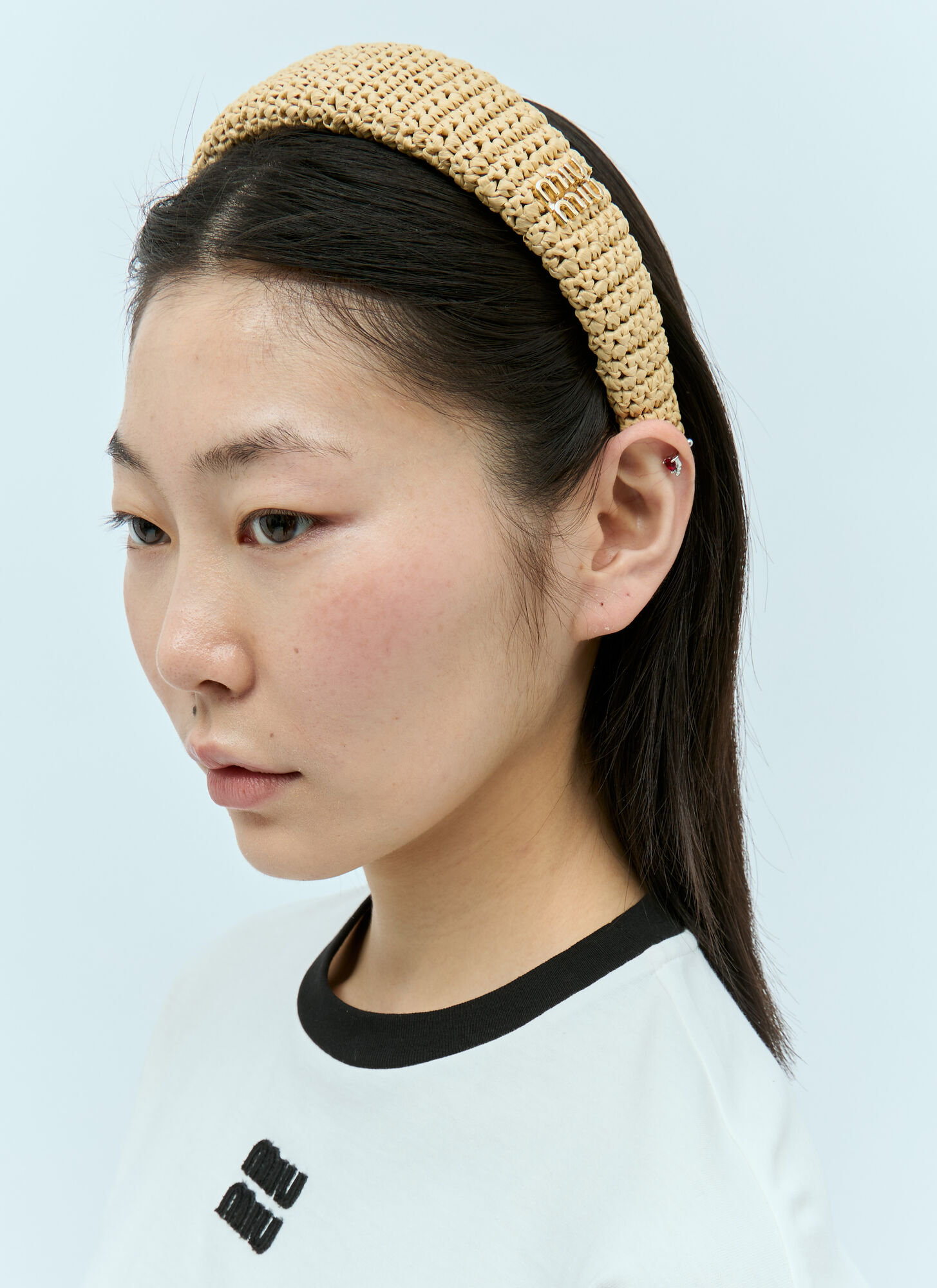 Shop Miu Miu Woven Headband In Beige