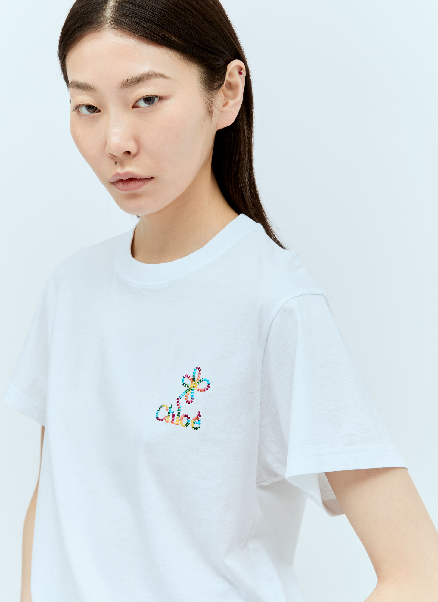 Shop Chloé Logo Embroidery T-shirt In White