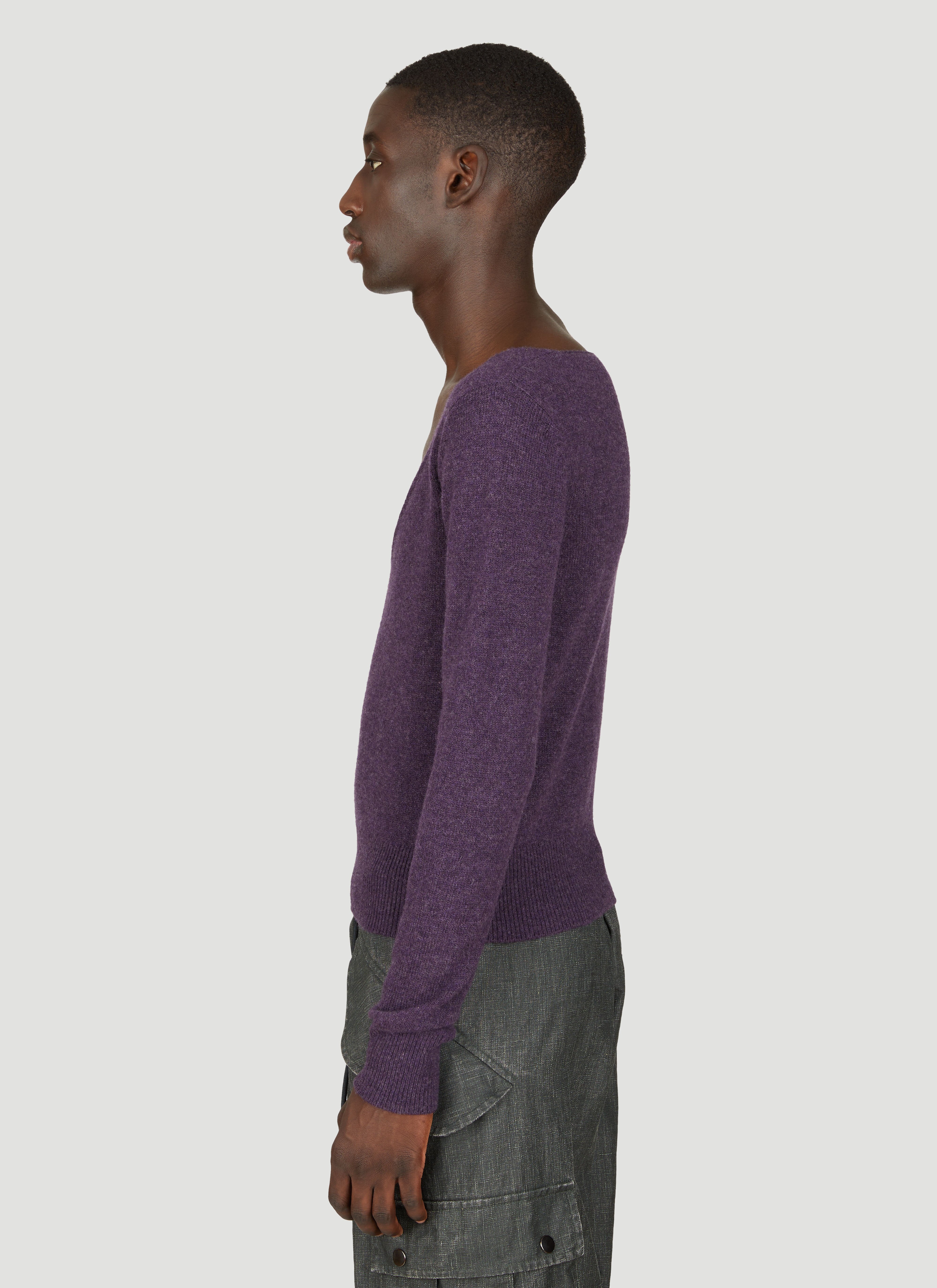 Mens purple discount crew neck sweater