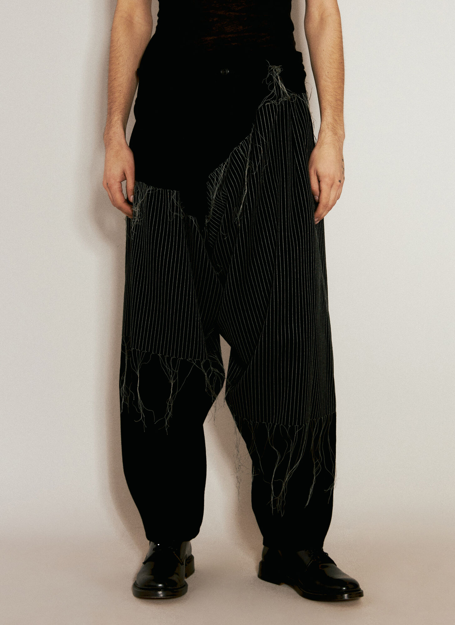 Shop Yohji Yamamoto Embroidery Draped Pants In Black