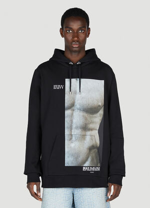 Balmain Statue Print Hooded Sweatshirt Black bln0152001